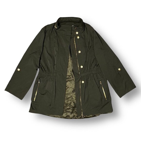 Antonio Melani Olive Green Erin Trench Coat Hooded Gold Zip Utility Outside XL - Picture 12 of 14